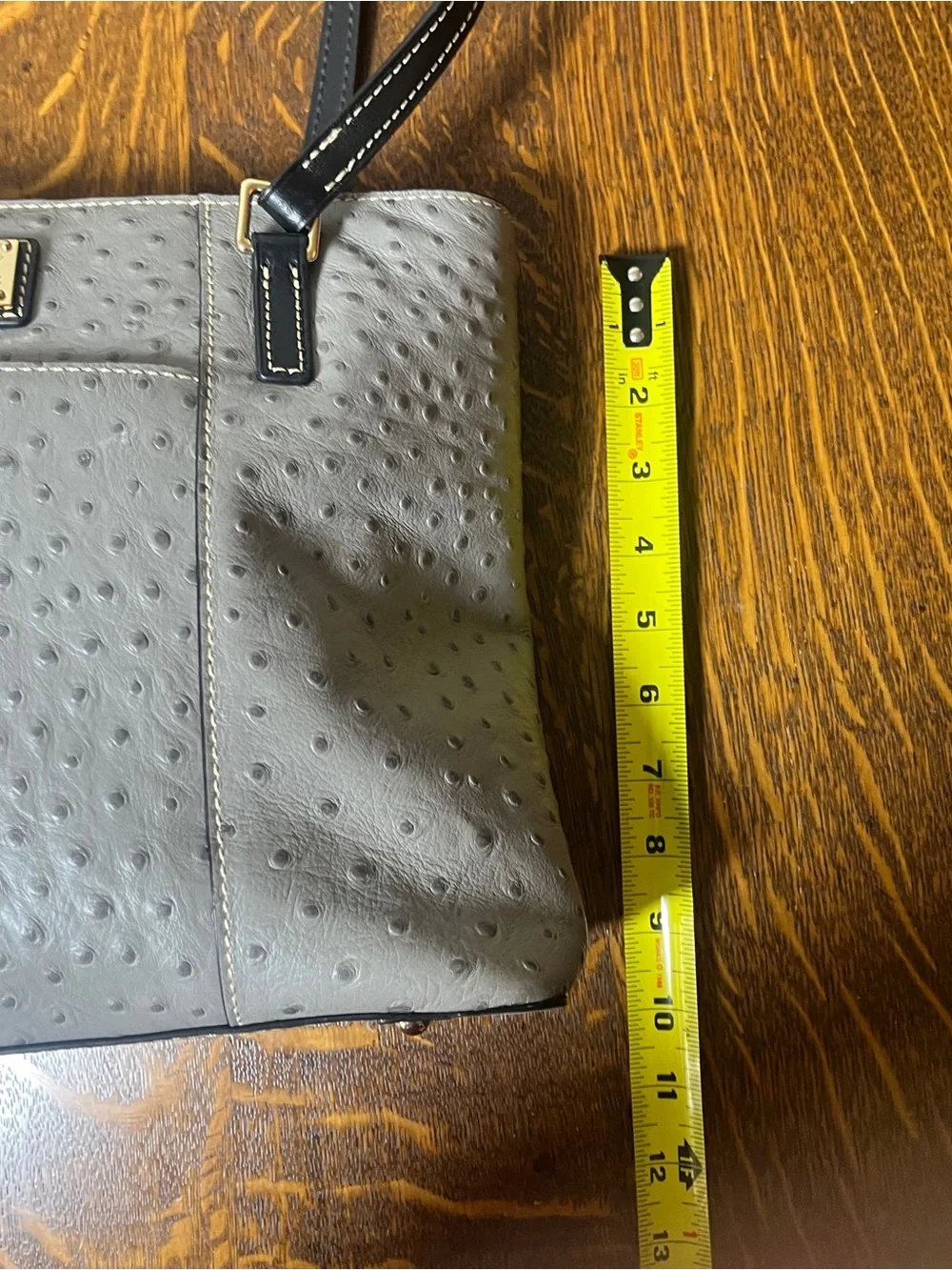 Dooney & Bourke Gray Ostrich-Embossed Shoulder Lexington Tote with Black Straps